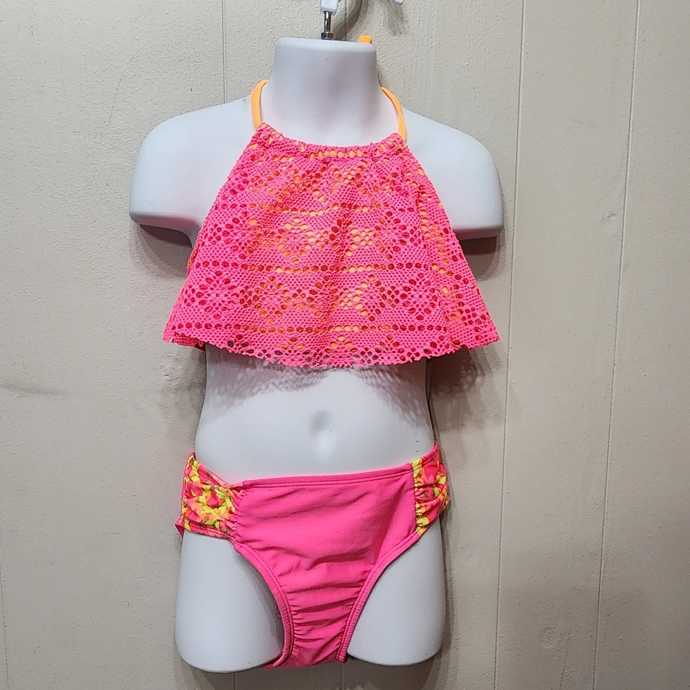 NWT Cat & Jack Bikini Medium 7 - 8 Pink Orange Tankini Swimsuit Beach C380